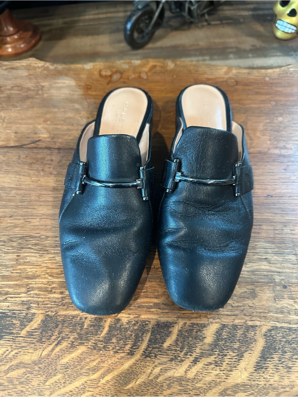 Halston Heritage Black Leather Backless Loafers